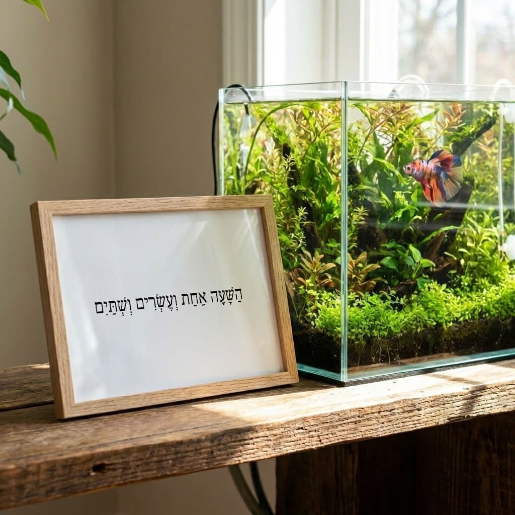 Word clock frame in white showing Hebrew text